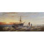 William Adolphus Knell (1805-1875) British. A Shipping Scene at Sunset, Oil on Canvas, Signed, and