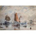 William Edward Atkins (1842-1910) British. A Busy Shipping Scene, Watercolour, Signed, 14.5" x 21".