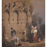 Samuel Prout (1783-1852) British. Figures by a Well, Watercolour, 7.25" x 6.75".