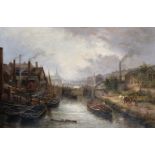 Edwin Henry Eugene Fletcher (1857-1945) British. "Grand Union Canal", with Barges being pulled by