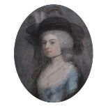 James Sharples (1751-1811) British. A Portrait of Miss Donaldson, Wearing a Blue Dress and a Black
