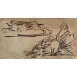 James Seymour (1702-1752) British. 'Two Hares', Pen and Ink, 3" x 5.5". Provenance; Spink & Son,