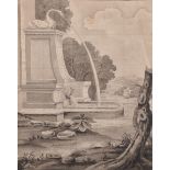 18th Century French School. Study of a Fountain, Watercolour and Wash, Unframed, 9.5" x 7.5".