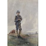 19th - 20th Century English School. A Young Herdsman, Standing in a Landscape, Watercolour, 17.5"