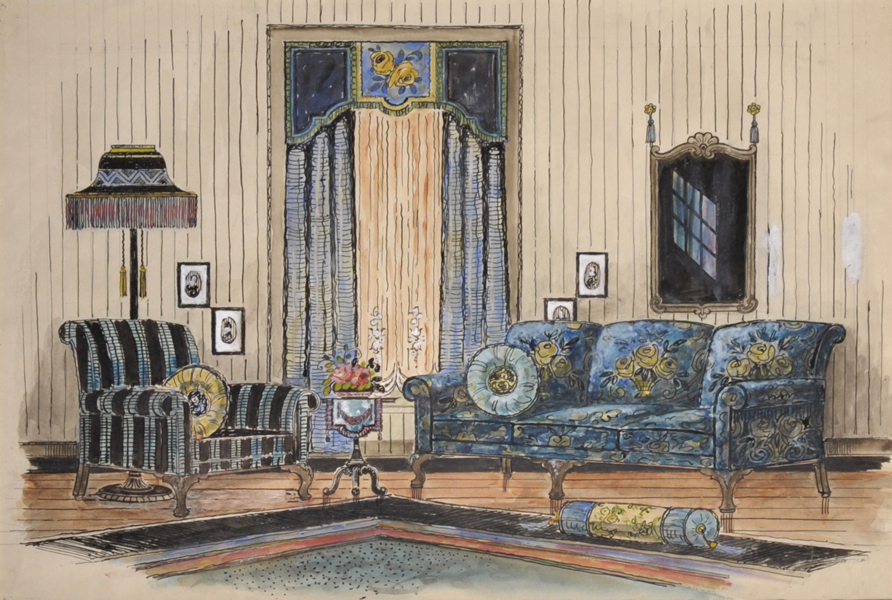 W... H... C... B... (20th Century) British. The Interior of a Drawing Room, Watercolour, Signed with - Image 2 of 6