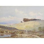 E... H... Martin (19th Century) British. A River Landscape, with a Woman and Sheep, Watercolour,