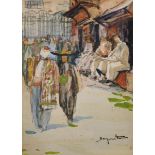 19th - 20th Century English School. A Middle Eastern Street Market, with Figures, Watercolour,