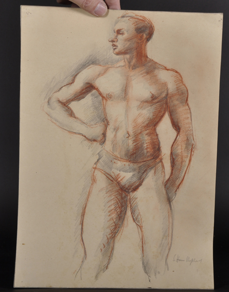 Sidney Horne Shepherd (1909-1993) British. Study of a Semi Naked Man, Crayon and Pencil, Signed, - Image 2 of 4