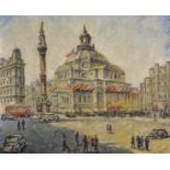 Hermann Fechenbach (1897-1986) German. "Central Hall in UNO Flag Decorations", Oil on Canvas, Signed