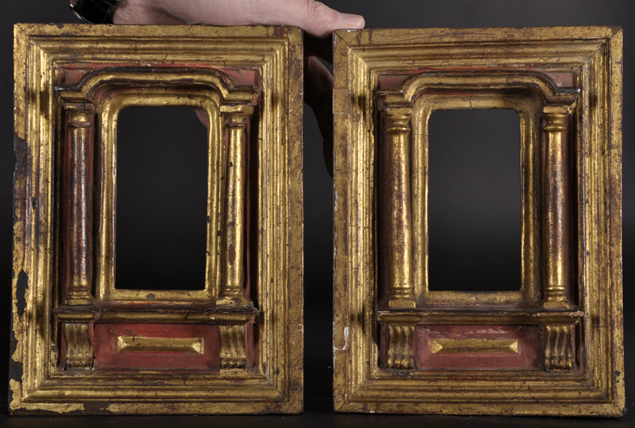 Early 19th Century Italian School. A Carved Giltwood and Red Painted Temple Frame, 5" x 2.75", and - Image 2 of 3