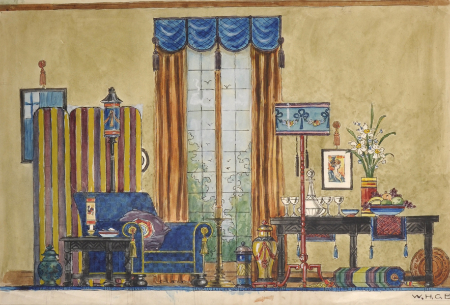 W... H... C... B... (20th Century) British. The Interior of a Drawing Room, Watercolour, Signed with