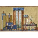 W... H... C... B... (20th Century) British. The Interior of a Drawing Room, Watercolour, Signed with