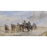 Frederick Weekes (1854-1893) British. A River Landscape, with Soldiers, Watercolour, Signed, 5.5"