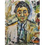 John Bratby (1926-1992) British. Bust Portrait of a Male Celebrity, Oil on Canvas, Signed,