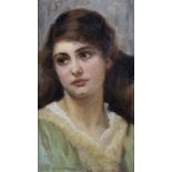 Janet Archer (act.1873-1916) British. Study of a Young Girl, in a Green and White Dress, Oil on