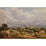 C... Groves (19th - 20th Century) British. A View of Dorking, with Figures and Corn Stooks in the