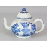 A GOOD CHINESE KANGXI PERIOD BLUE & WHITE PORCELAIN TEAPOT & COVER, circa 1700, the sides painted