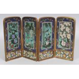 A GOOD JAPANESE MEIJI PERIOD FOUR-FOLD CLOISONNE TABLE SCREEN, decorated with various panels of