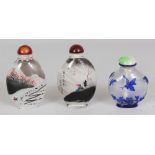 TWO CHINESE SIMILAR INTERIOR PAINTED GLASS SNUFF BOTTLES & STOPPERS, 3.6in overall; together with