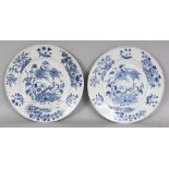 A PAIR OF 19TH CENTURY CHINESE BLUE & WHITE PORCELAIN PLATES, painted in an 18th Century style