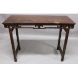 A GOOD 18TH/19TH CENTURY CHINESE HONGMU WOOD ALTAR TABLE, supported on square section legs, the