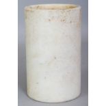 A VERY UNUSUAL 19TH/20TH CENTURY CHINESE WHITE MARBLE BRUSH POT, the sides intricately etched with