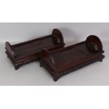 A PAIR OF GOOD QUALITY EARLY 20TH CENTURY CHINESE CARVED RECTANGULAR HARDWOOD STANDS, intended for