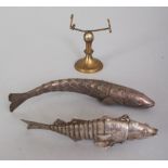 TWO EARLY/MID 20TH CENTURY CHINESE SILVER-METAL ARTICULATED MODELS OF FISH, one with a hinged