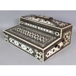A GOOD LARGE 19TH CENTURY INDIAN IVORY & MOSAIC INLAID SANDALWOOD WRITING BOX, with hinged cover &