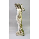 A GOOD GARDEN STATUE, modelled as a classical female standing figure, her arms held aloft. 3ft 10ins