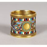 A GOOD RUSSIAN CHAMPLEVE ENAMEL SERVIETTE RING.