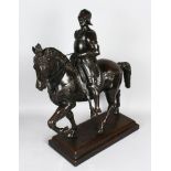 A LARGE BRONZE "COLLEONI" AFTER VERROCCHIO, in full armour on a horse. 25ins high.