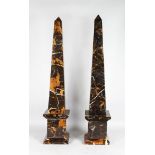 A SUPERB LARGE PAIR OF MARBLE OBELISKS. 36ins high.