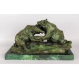 A GOOD ABSTRACT GROUP OF TWO PLAYFUL BEARS. Signed, on a marble base. 20ins long.