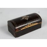 A GEORGIAN TORTOISESHELL DOMED SNUFF BOX, with gold and silver inlay. 2.75ins.