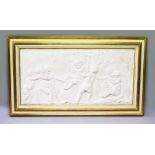 A LARGE 20TH CENTURY FRENCH SCHOOL PLASTER RELIEF depicting cherubs at play, held in a gilt wood and