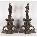 A SUPERB PAIR OF ITALIAN BRONZE CLASSICAL STYLE CHENETS, with classical figures, mermaids,