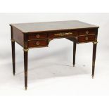 A GOOD 19TH CENTURY FRENCH MAHOGANY AND ORMOLU WRITING DESK, with leather inset writing surface,