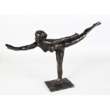 AFTER EDGAR DEGAS (1834-1917) FRENCH A BRONZE BALLET DANCER on one leg. Signed. 10.5ins high.