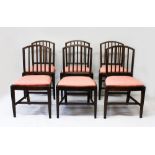 A SET OF SIX GEORGE III MAHOGANY DINING CHAIRS, reeded backs, drop in seats, on tapering fluted legs