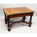 A 17TH CENTURY WALNUT AND OYSTER VENEER SIDE TABLE with double crossbanded top, single drawer oak