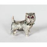 TWO MINIATURE SILVER SCOTTIE DOGS with ruby eyes and emerald collar.