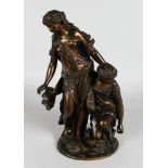 A GOOD 19TH CENTURY FRENCH BRONZE CLASSICAL GROUP of two female figures, one kneeling. 15ins high.