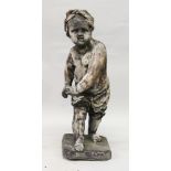 A GOOD LEAD GARDEN FIGURE, modelled as a cherub with hands by his side. 2ft 8ins high.