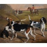 E... J... Keeling (act.1856-1873) British. 'Foxhounds on the Scent', Oil on Canvas, bears a