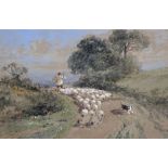 Myles Birket Foster (1825-1899) British. "Driving Home The Sheep", Watercolour, Inscribed on a label