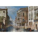 William Wyld (1806-1889) British. "Venice", a Canal Scene with Figures, Mixed Media, Signed and