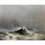 Attributed to Ivan Constantinovich Aivazovsky (1817-1900) Russian. Shipping in Heavy Seas, Oil on