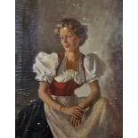 John Thomas Young Gilroy (1898-1985) British. Portrait of a Young Lady, Wearing a Tyrolean