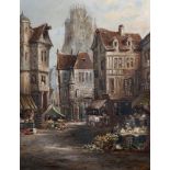 Henry Thomas Schaefer (1854-1915) British. A Continental Town Scene, with a Flower Market, Oil on